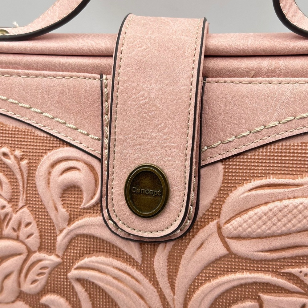 Concept Blush Pink Embossed Floral Satchel Crossbody Bag Retro Cottagecore - Picture 7 of 12